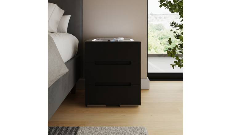 GFW Riley 3 Drawer Smart Bedside Table - Black