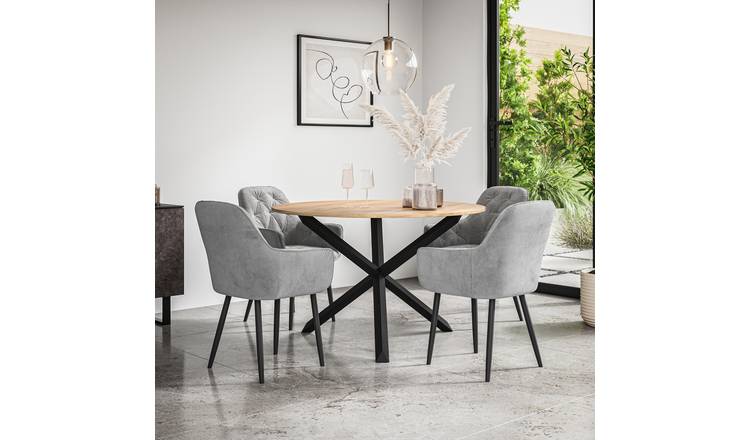 Furniture Online Malvern Anika Oak Table Dining Table & 4 Grey Chairs