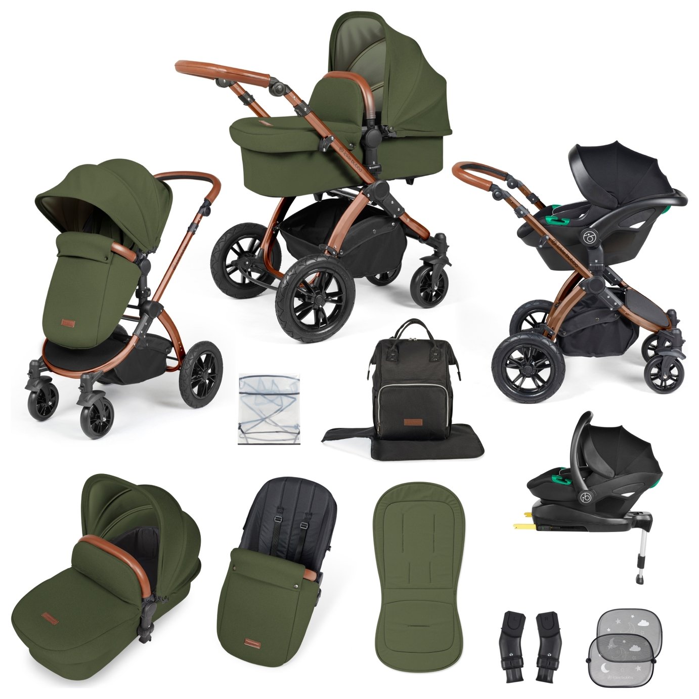 Ickle Bubba Stomp Luxe i-Size, Isofix Travel System Woodland