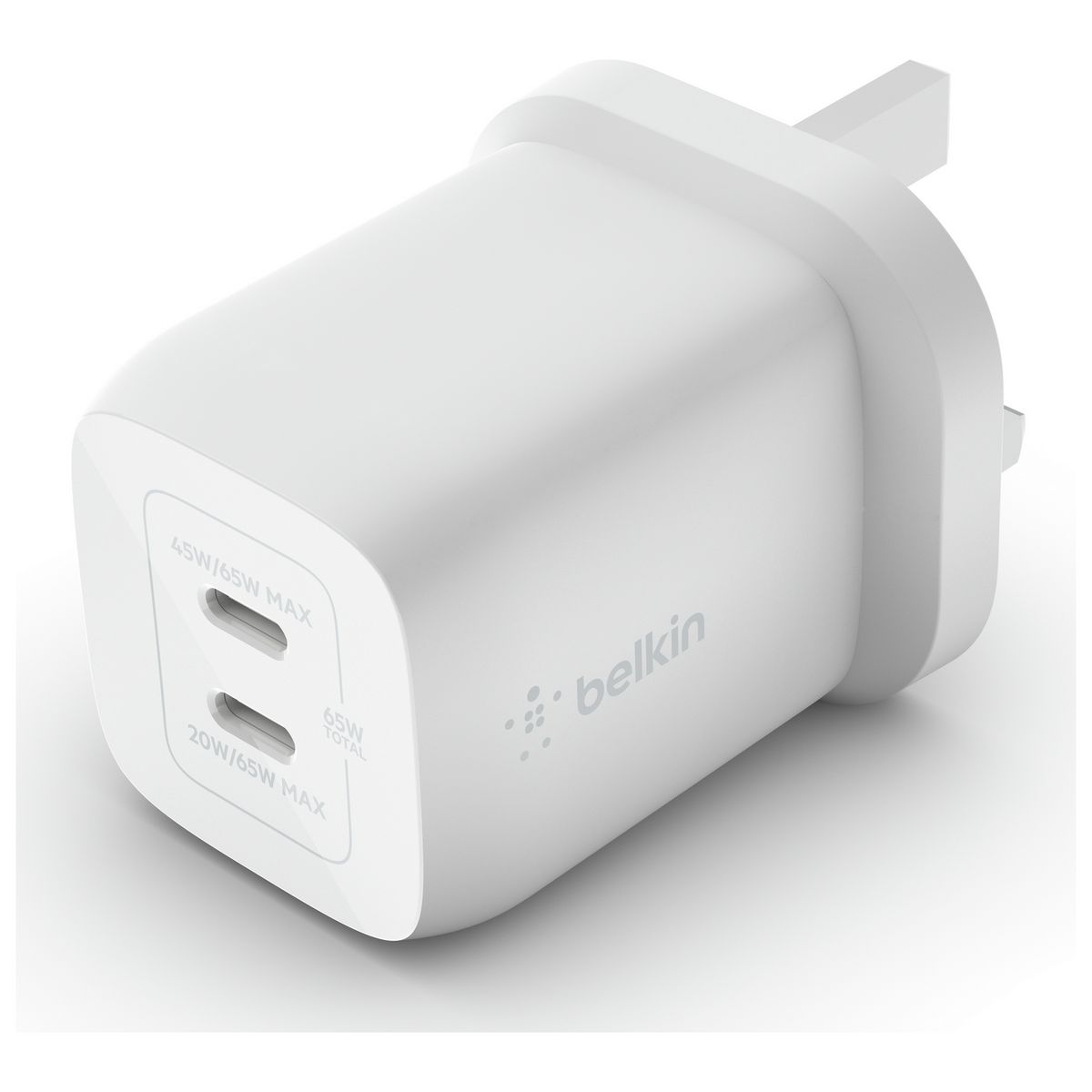 Belkin 65W Power Delivery Dual USB-C GaN Wall Charger-White