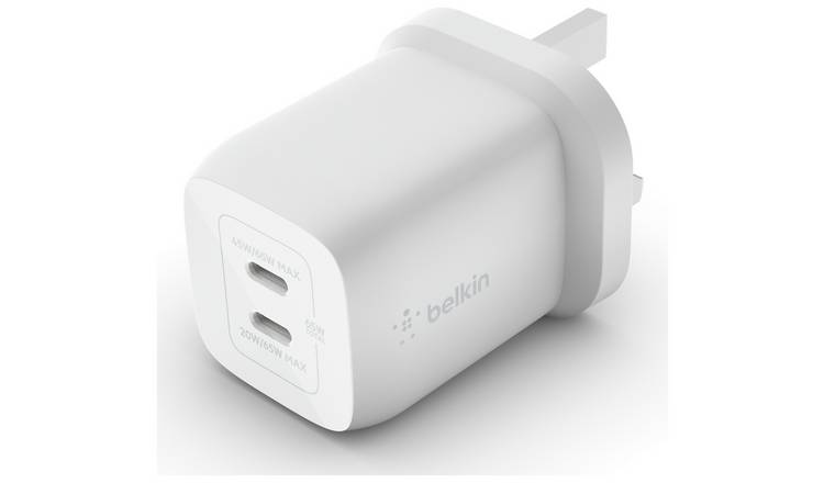 Belkin 65W Power Delivery Dual USB-C GaN Wall Charger-White