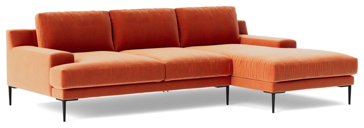 Swoon Almera Velvet Right Hand Corner Sofa - Burnt Orange