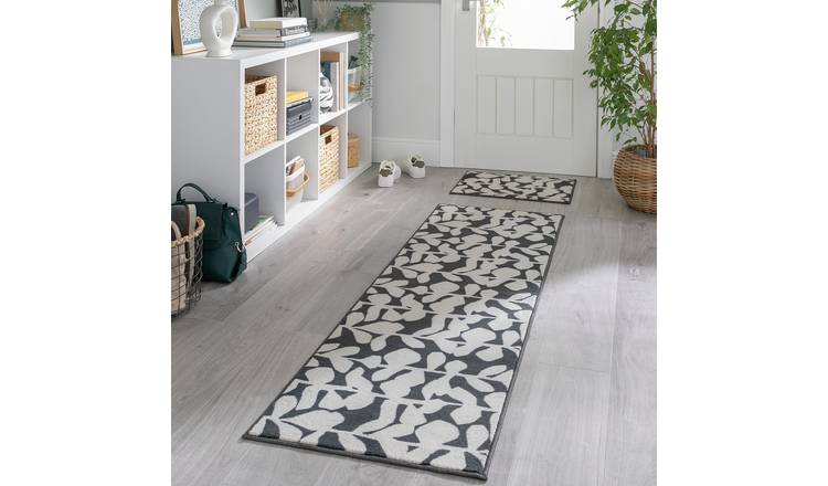 Habitat Washable Grey & Cream Runner & Mat set - 180x57cm