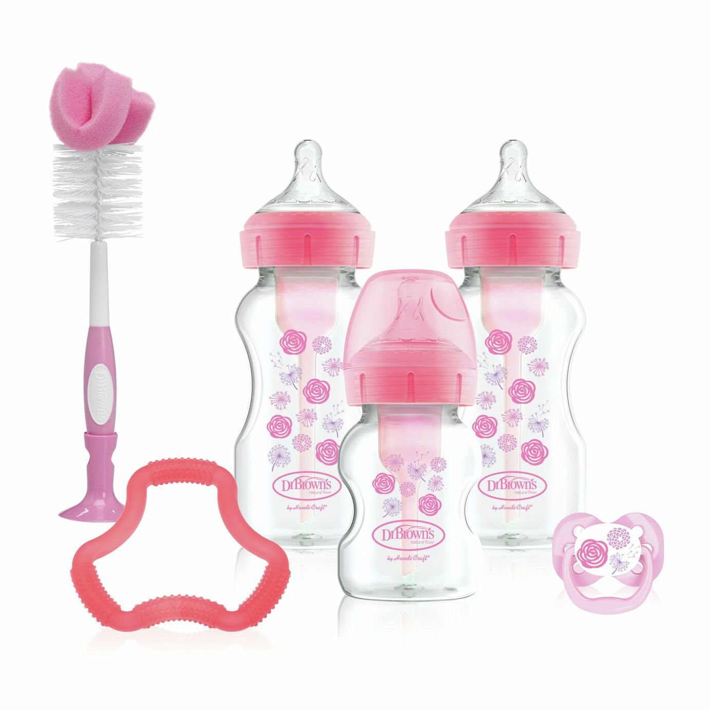 Dr Brown's Options  Anti-Colic Baby Bottle Feeding Set Pink