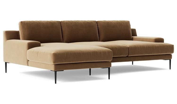 Swoon Almera Velvet Left Hand Corner Sofa - Biscuit