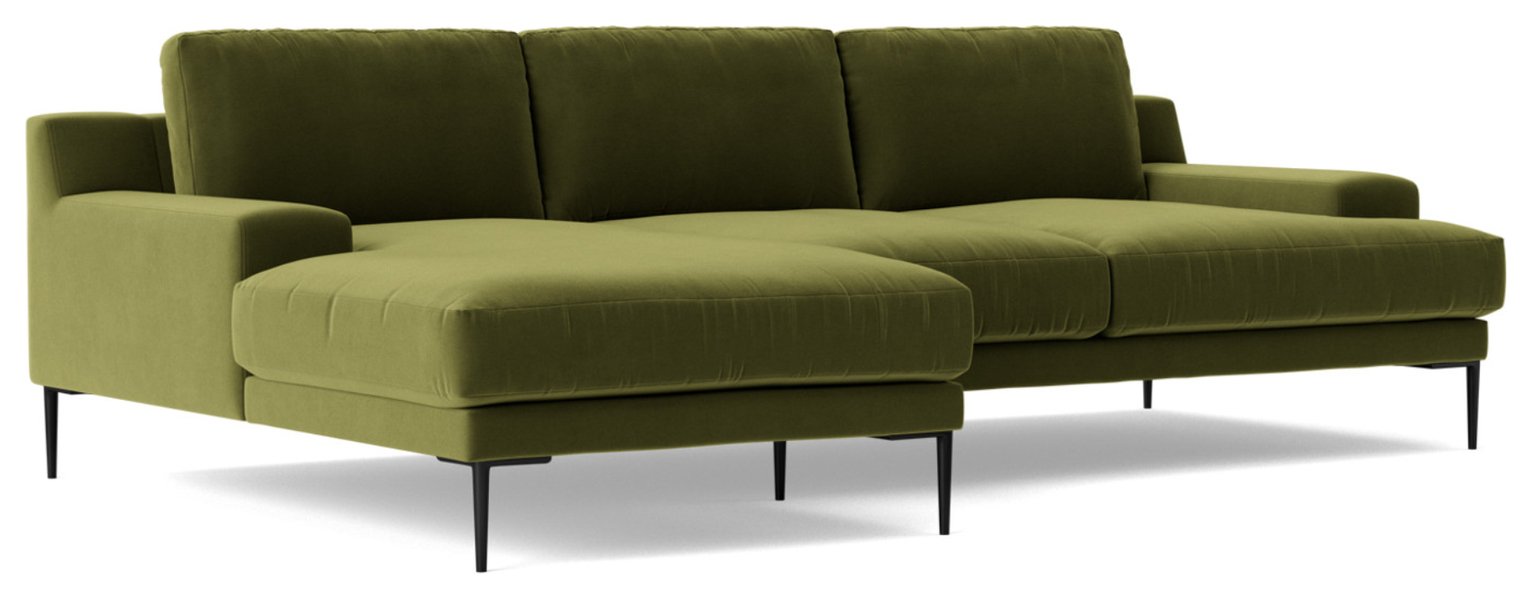 Swoon Almera Velvet Left Hand Corner Sofa - Fern Green