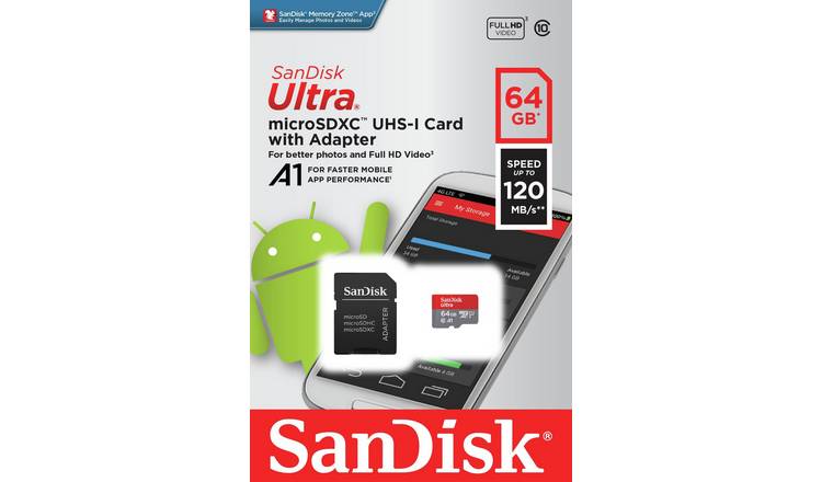 SanDisk Ultra MicroSDXC UHS Card with Adapter, 64GB