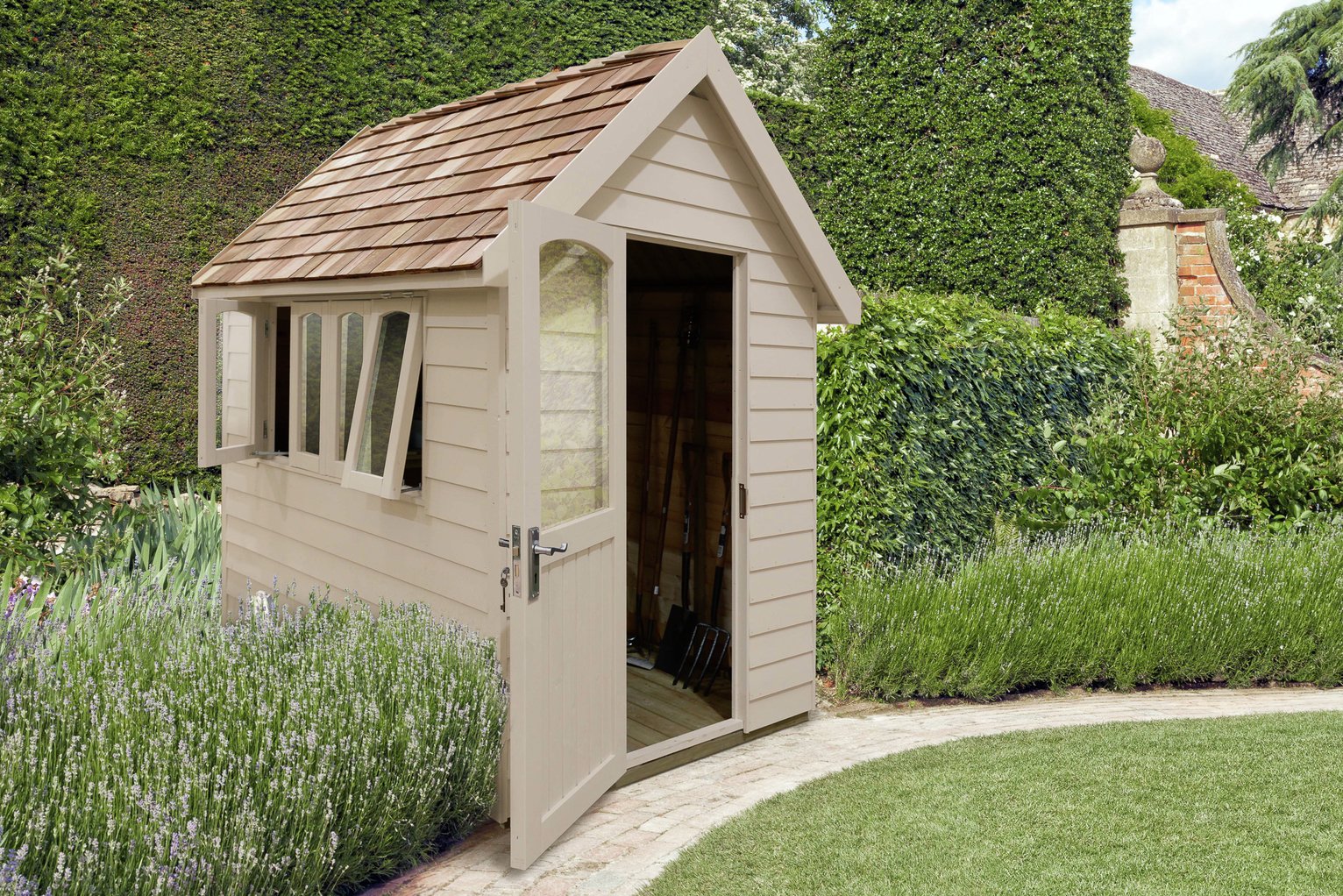 Forest Garden Overlap Retreat Shed - 8x5, Cream, Installed