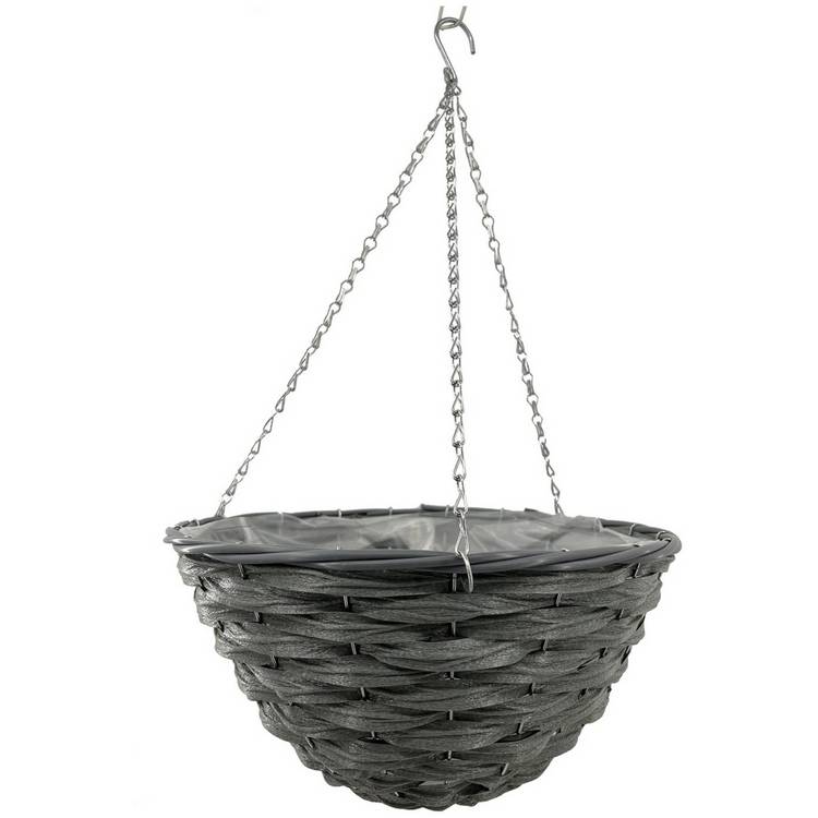 Terrastyle 35cm Rattan Slate Hanging Basket - Set Of 2 0