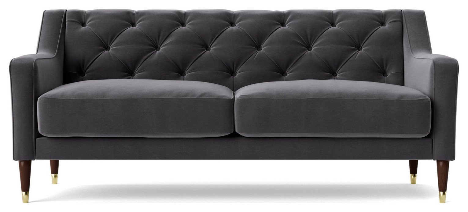 Swoon Pritchard Velvet 2 Seater Sofa - Granite Grey