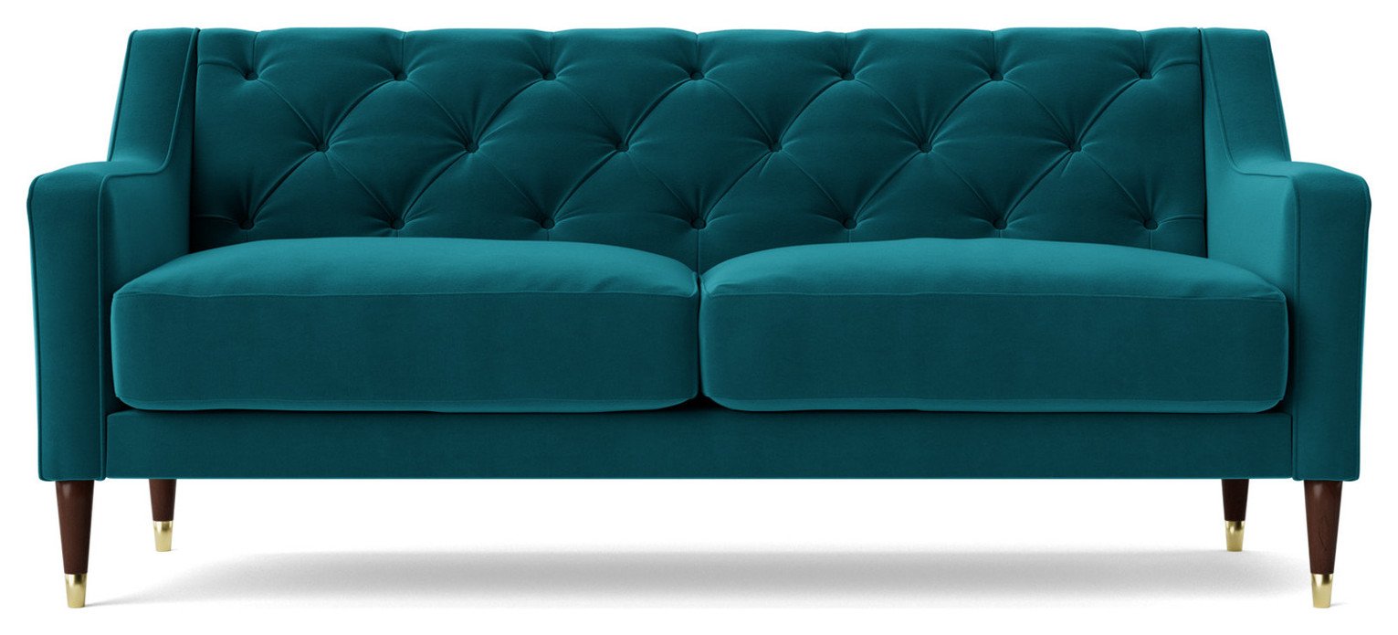Swoon Pritchard Velvet 2 Seater Sofa- Kingfisher Blue
