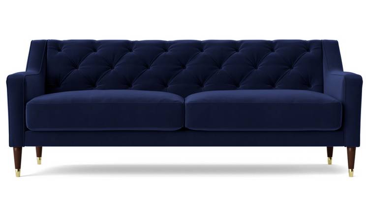 Swoon Pritchard Velvet 3 Seater Sofa - Ink Blue