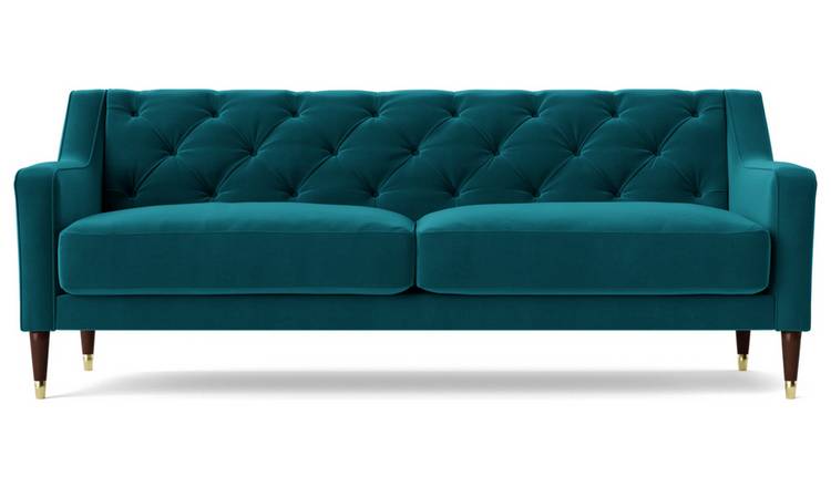 Swoon Pritchard Velvet 3 Seater Sofa- Kingfisher Blue