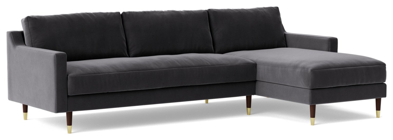 Swoon Rieti Velvet Right Hand Corner Sofa - Granite Grey