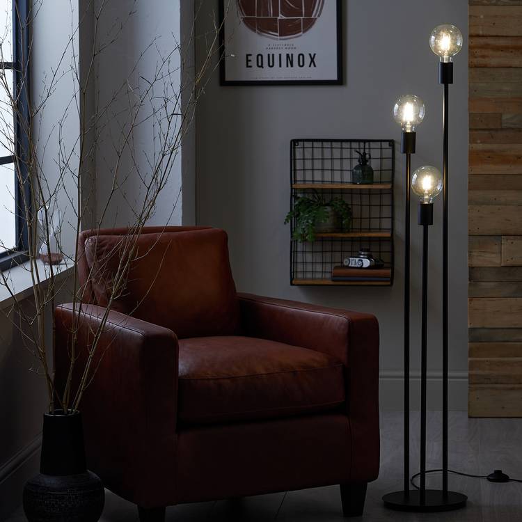 Habitat Exposed Bulb 3 Light Floor Lamp - Black 0