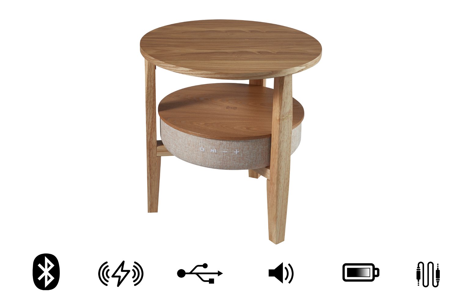 Koble wireless charging Bluetooth Side Table - Oak Effect