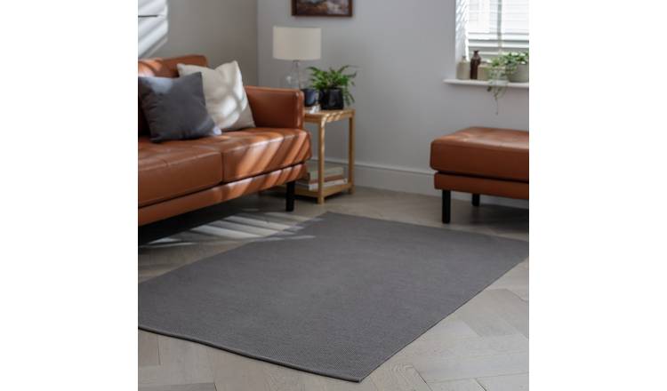 Argos Home Plain Grey Cotton Flatweave Rug - 170x120cm