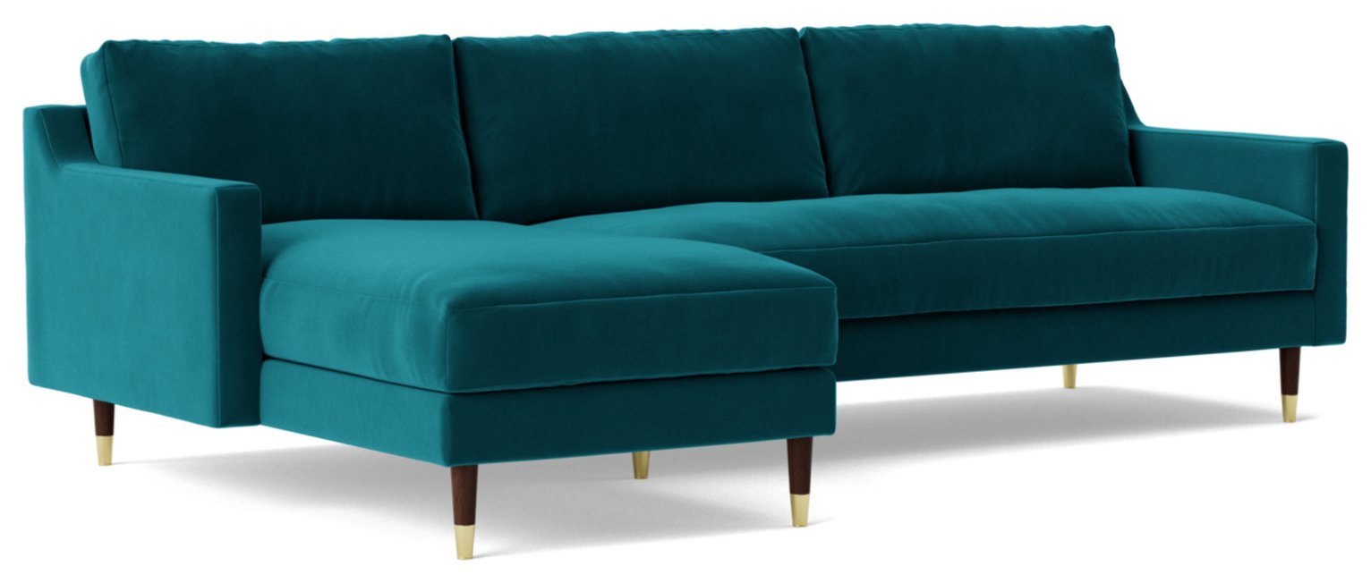Swoon Rieti Velvet Left Hand Corner Sofa - Kingfisher Blue