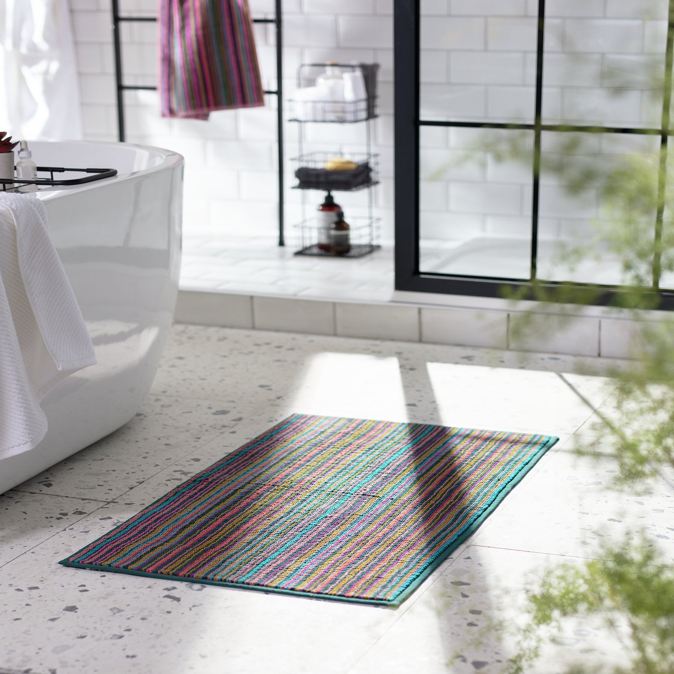 Habitat Cotton Skinny Bright Stripe Bath Mat - Multicoloured