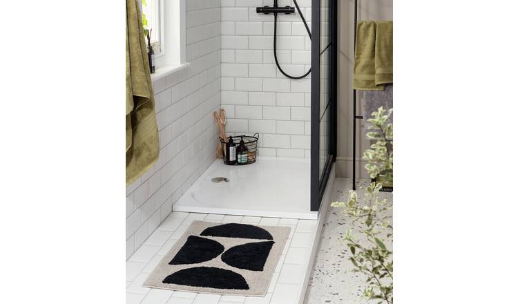 Buy Habitat Cotton Geo Tufted Bath Mat - Grey & Black | Bath mats | Habitat