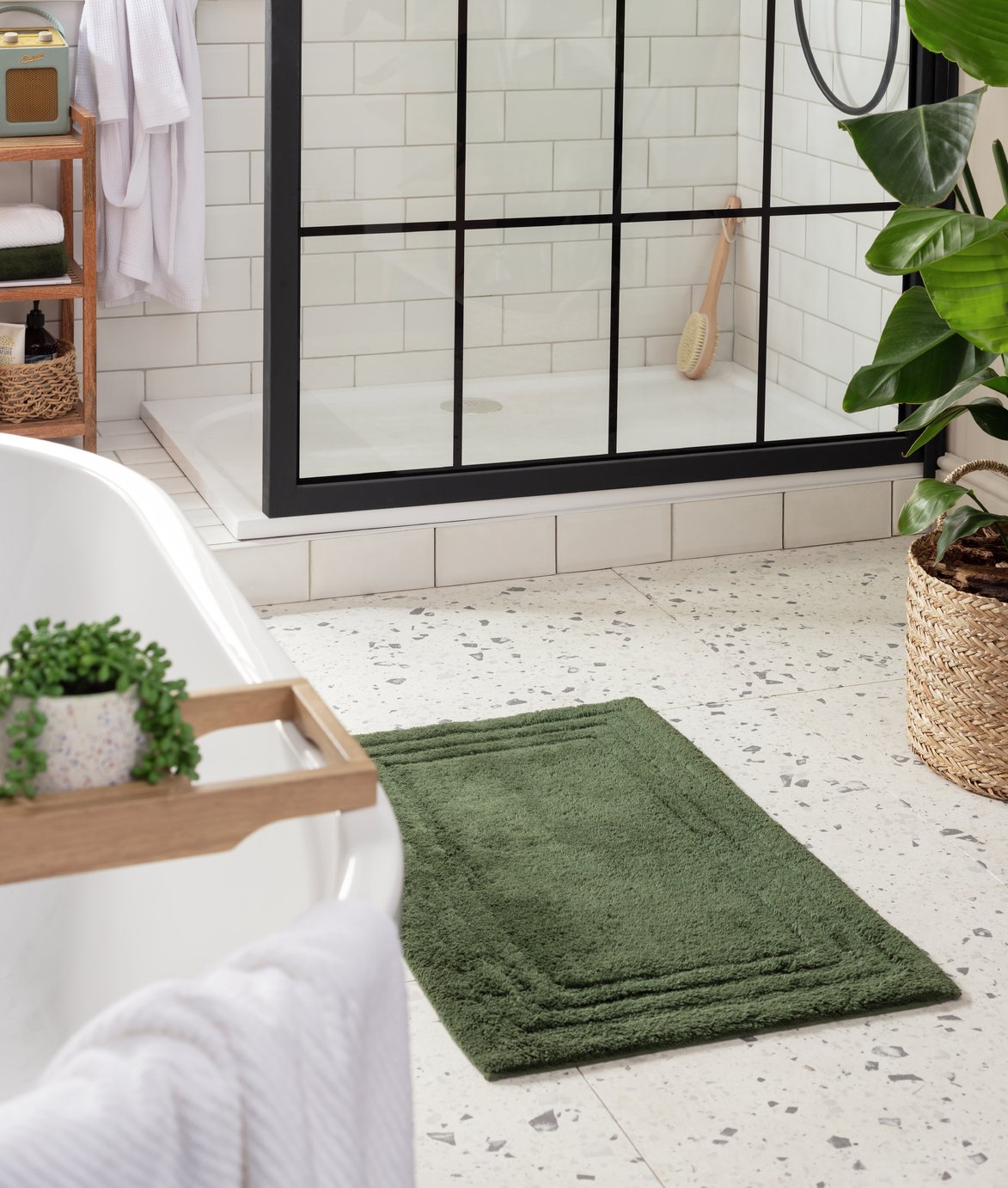 Habitat Cotton Deep Pile Tufted Bath Mat - Forest Green 