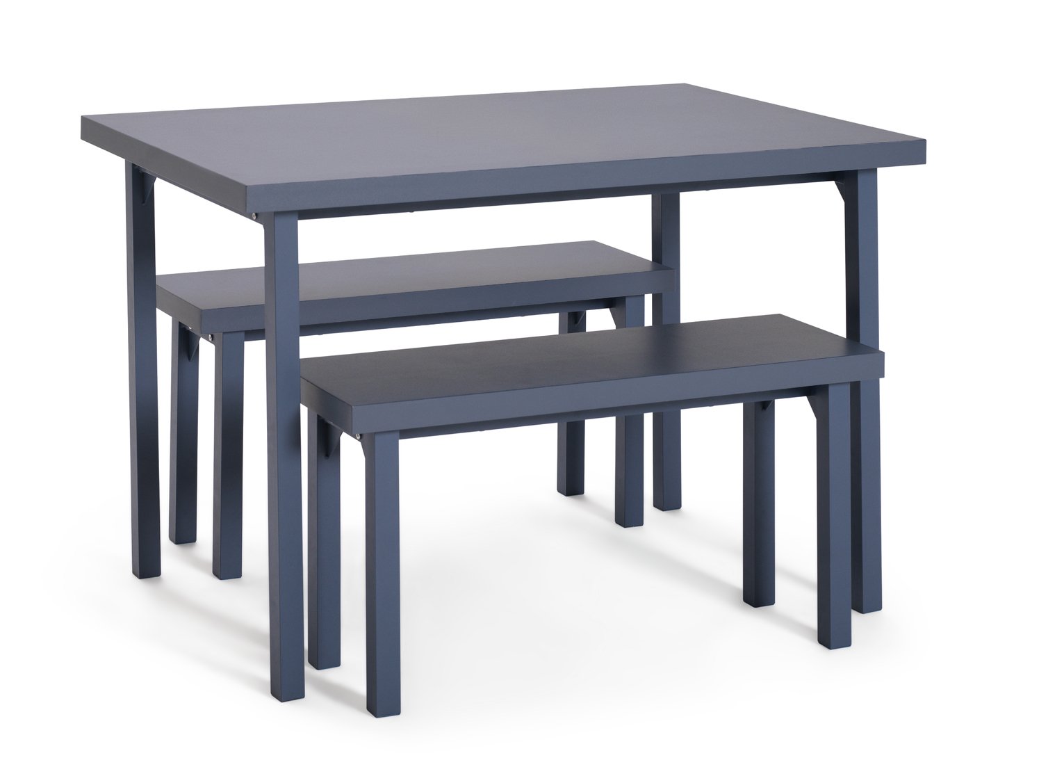 Habitat Zayn Dining Table & 2 Blue Benches