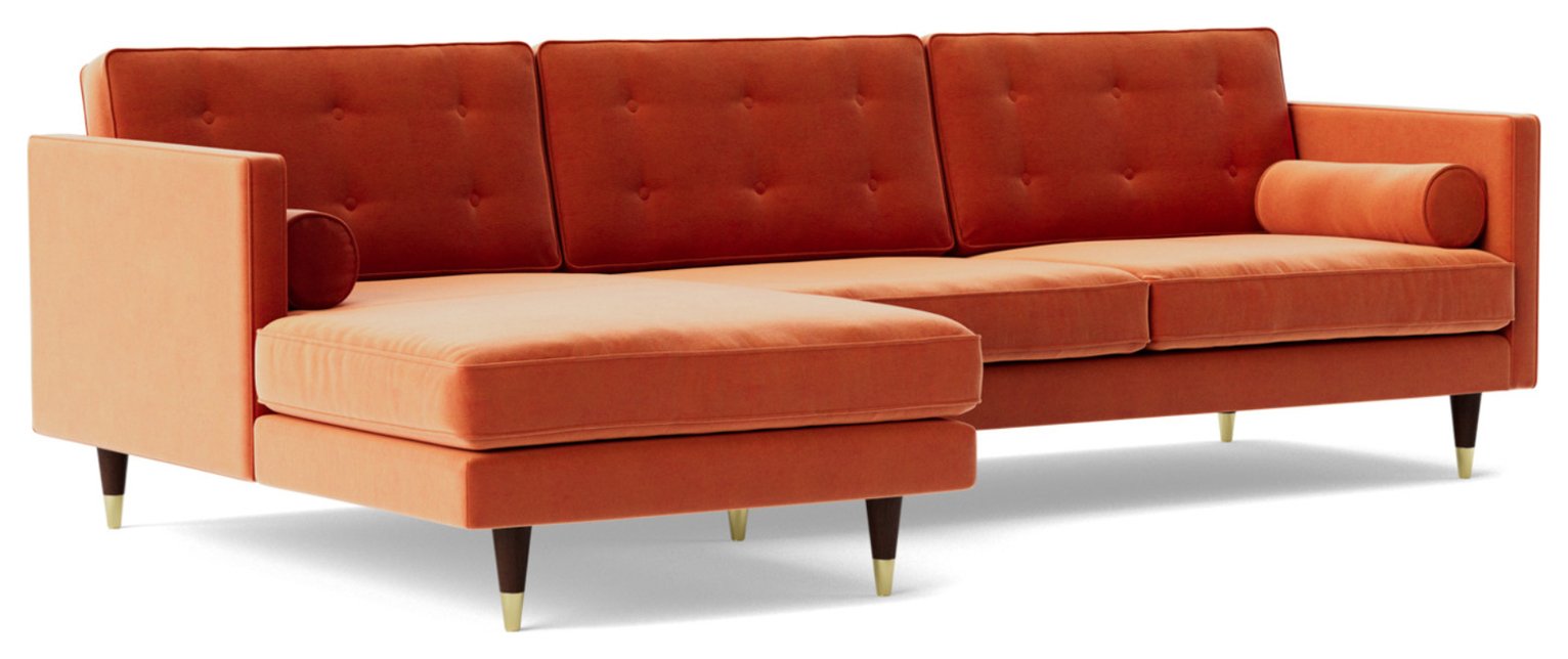 Swoon Porto Velvet Left Hand Corner Sofa - Burnt Orange