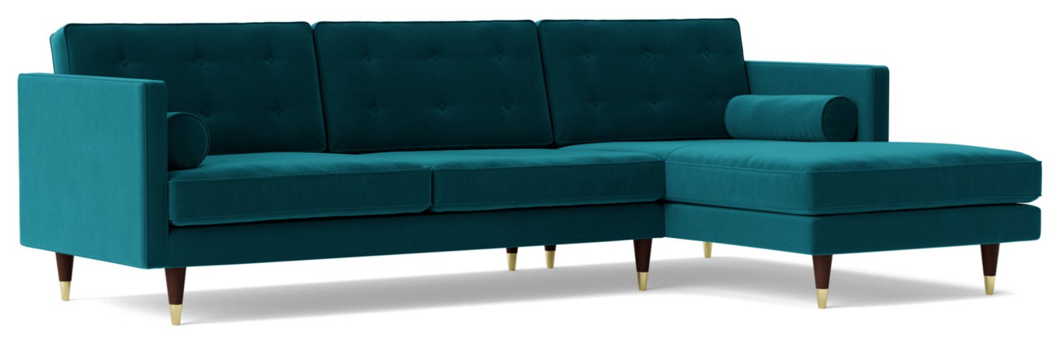Swoon Porto Velvet Right Hand Corner Sofa- Kingfisher Blue