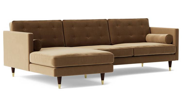 Swoon Porto Velvet Left Hand Corner Sofa - Biscuit