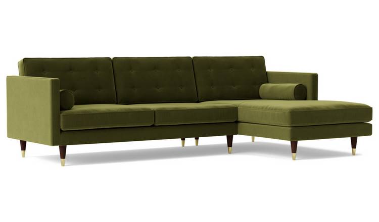 Swoon Porto Velvet Right Hand Corner Sofa - Fern Green