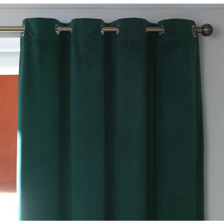 Habitat Plain Matt Velvet Eyelet Curtains - Emerald 0