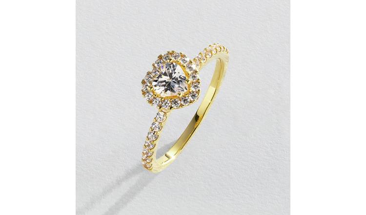 Revere 9ct Yellow Gold Clear Cubic Zirconia Heart Ring - R