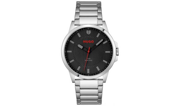 Buy HUGO Men s Black Dial Silver Stainless Steel Bracelet Watch