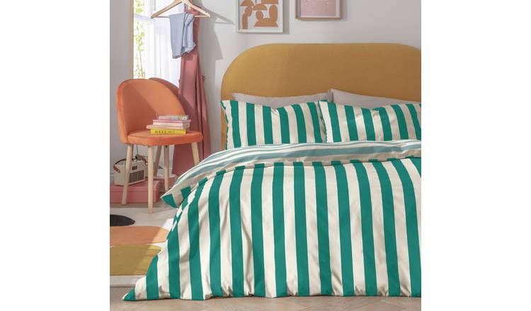 Habitat Stripe Green and White Bedding Set - Double