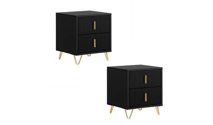 SoBuy Set of 2 Gold Metal Leg Slim Bedside Table - Black