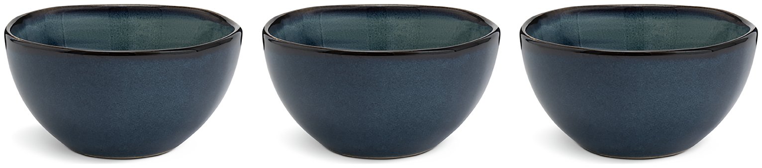 Habitat Set of 3 Reactive Stoneware Nibble Bowl - Navy