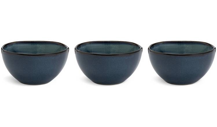 Habitat Set of 3 Reactive Stoneware Nibble Bowl - Navy