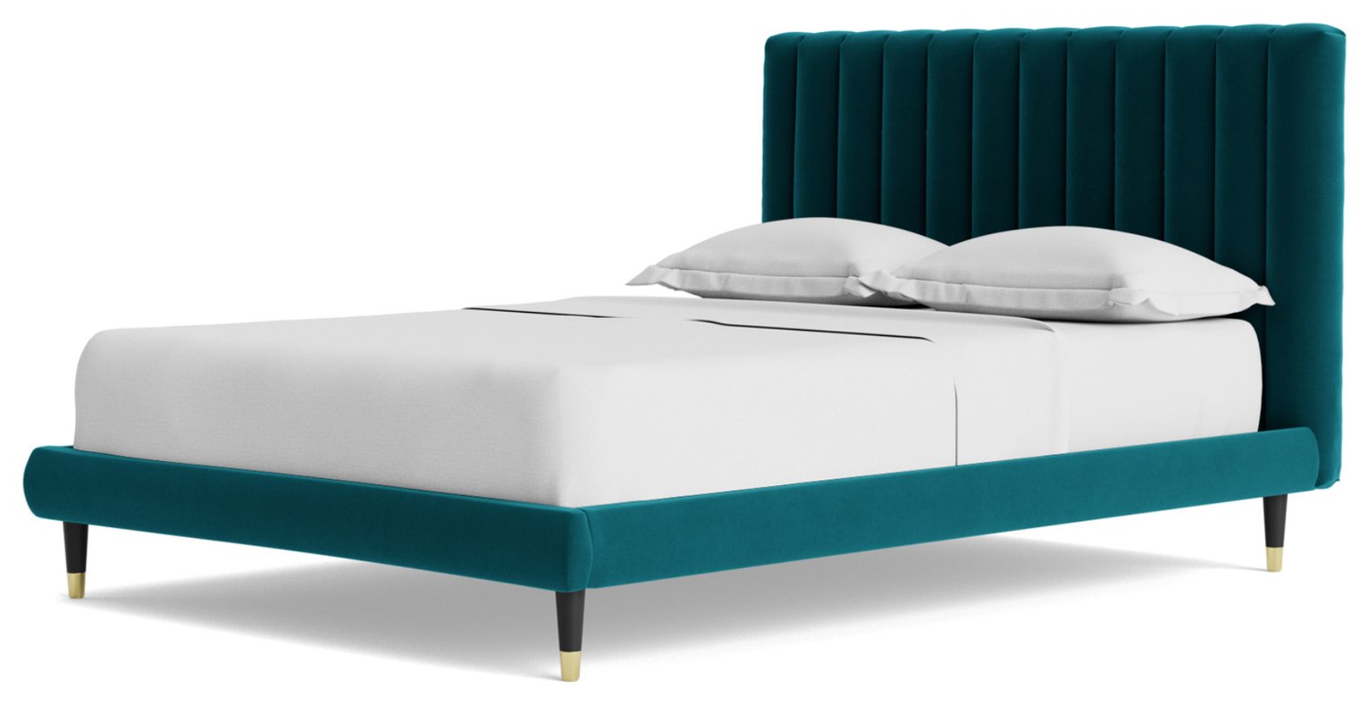 Swoon Porlock Double Velvet Bed Frame - Kingfisher Blue