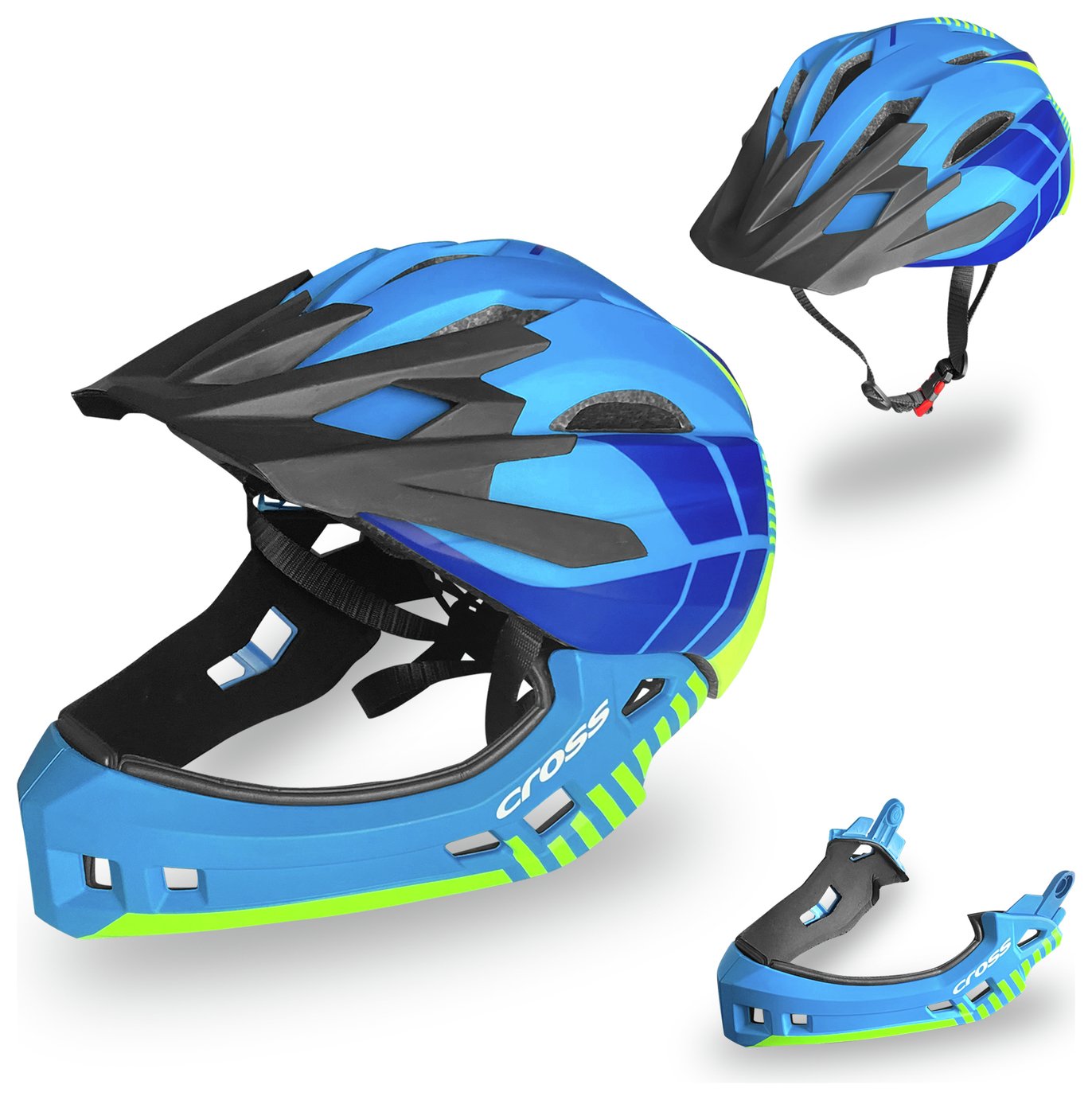 Cross Unisex Mountain Bike Helmet - Yellow and Blue, 52-56cm