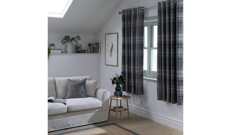Habitat Traditional Check Fully Lined Eyelet Curtains - Grey