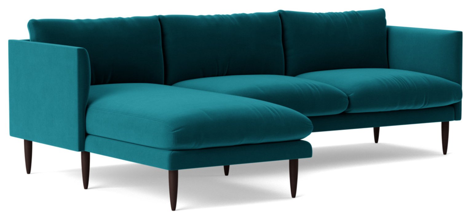 Swoon Luna Velvet Left Hand Corner Sofa - Kingfisher Blue