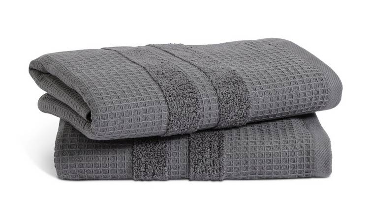 Buy Habitat Organic Cotton Waffle 2 Pack Hand Towel Charcoal Bath towels Argos