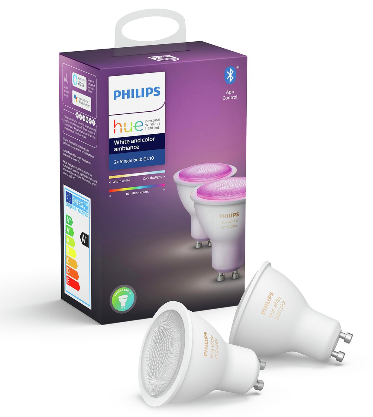 Philips Hue GU10 Colour Smart Bulb with Bluetooth - 2 Pack