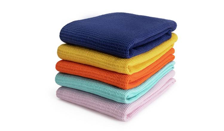 Buy Habitat Brights Waffle Pack of 5 Tea Towels Tea towels aprons and oven gloves Argos