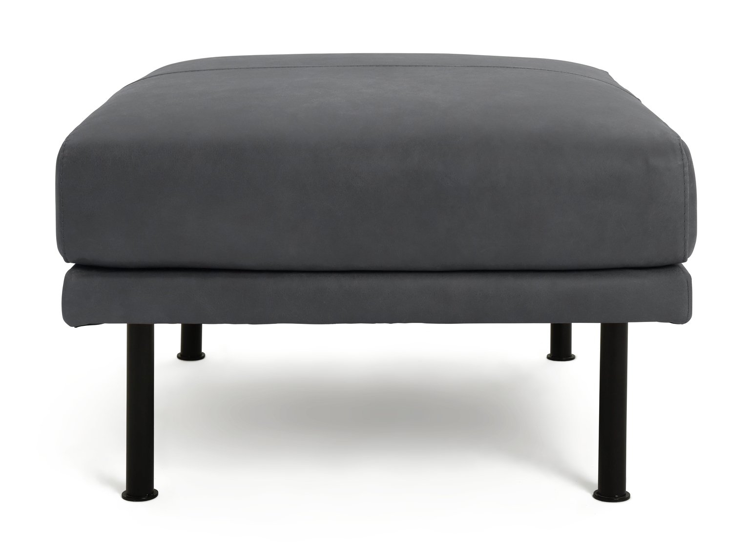 Habitat Moore Leather Ottoman Footstool - Dark Grey