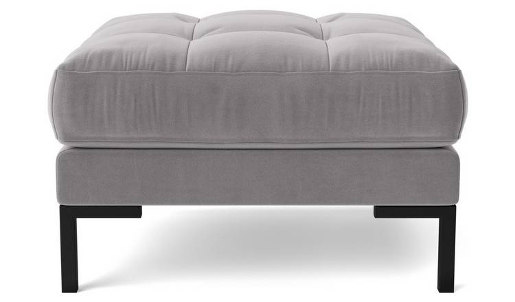 Swoon Landau Velvet Ottoman Footstool - Silver Grey