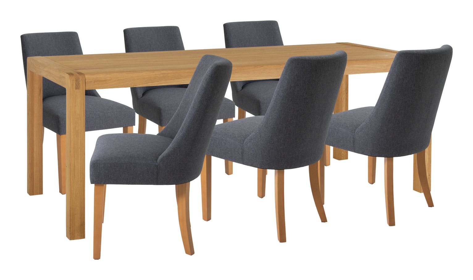Habitat Radius Oak Dining Table & 6 Alec Dark Grey Chairs