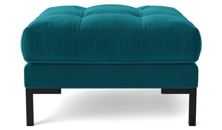 Swoon Landau Velvet Ottoman Footstool - Kingfisher Blue