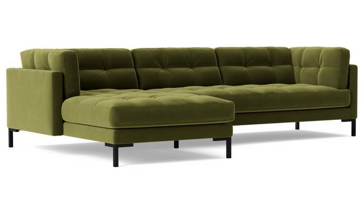 Swoon Landau Velvet Left Hand Corner Sofa - Fern Green