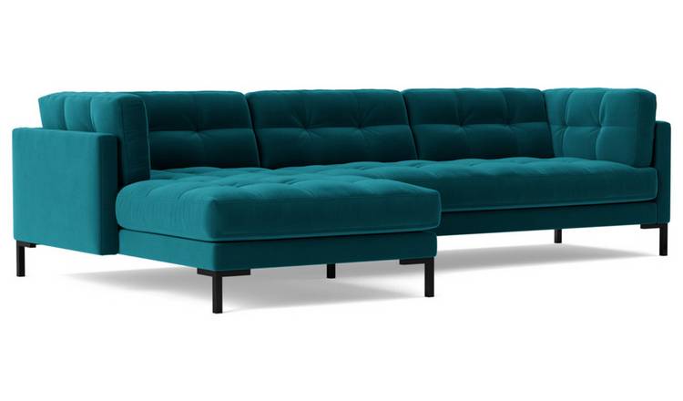 Swoon Landau Velvet Left Hand Corner Sofa - Kingfisher Blue
